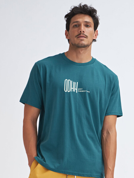 Camiseta manga corta estampada Ohhh- Verde Petróleo
