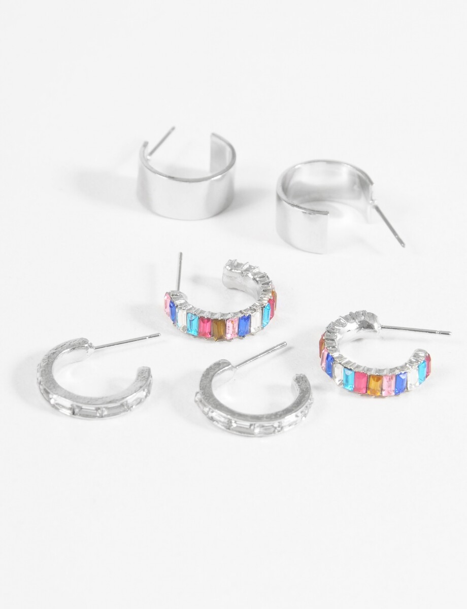 Set caravanas strass aros - plateado 