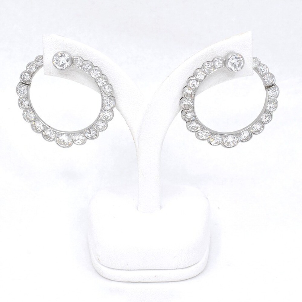Antiguo Par De Caravanas En Platino Y Diamantes 6 Ct 1930-1950'S Antiguo Par De Caravanas En Platino Y Diamantes 6 Ct 1930-1950'S