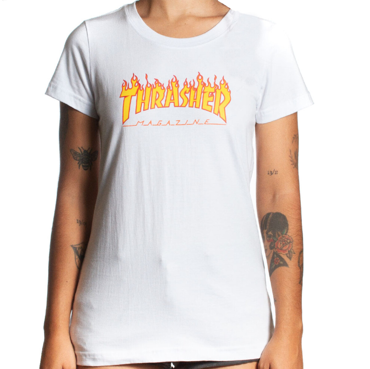 Remera Thrasher Mujer Flame Logo - - Blanco 