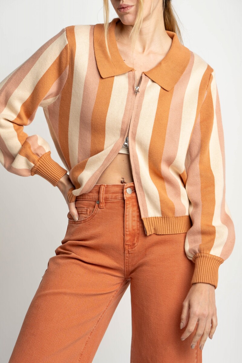 Campera Tejida Rayada Rosa