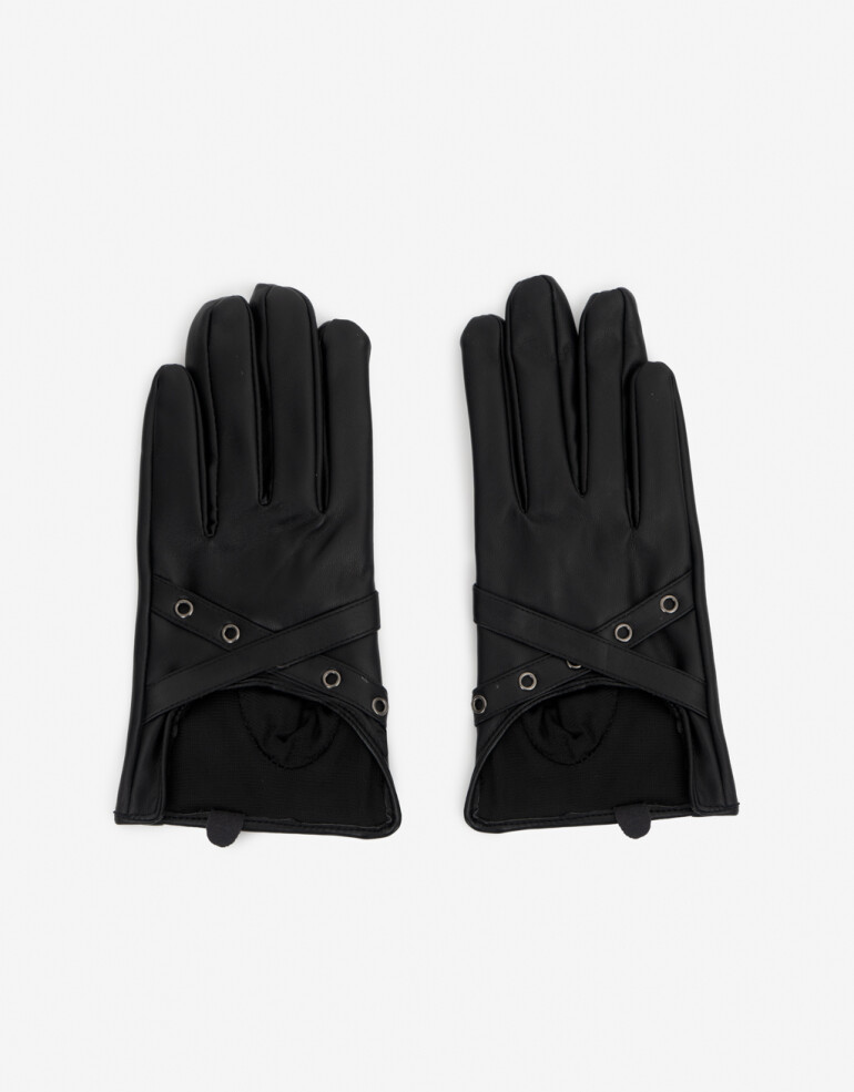 Guantes Varios Par De Guantes De Pu Con Apertura Frontal Y Ojales Metalicos - Negro