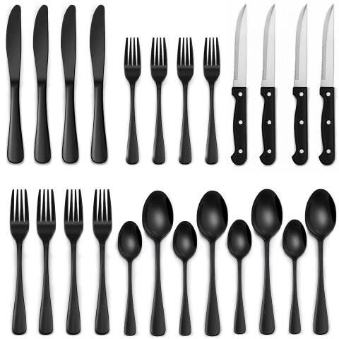 Juego de 24 Cubiertos De Acero Inoxidable Cocina Imback Negro Juego de 24 Cubiertos De Acero Inoxidable Cocina Imback Negro