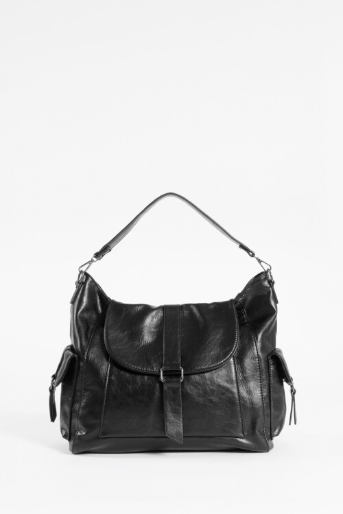 Cartera hobo con tapa negro