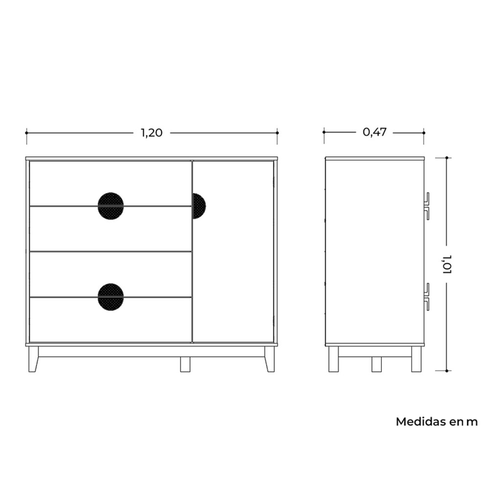 Cómoda cajonera 4 cajones 1 puerta BLANCO