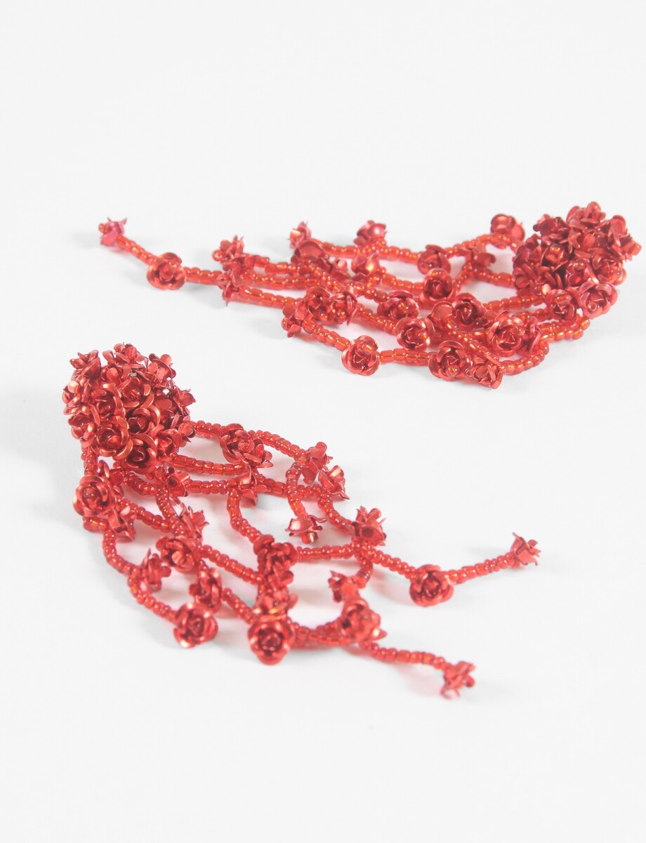 Caravanas larga flor detalles mostacillas - rojo 