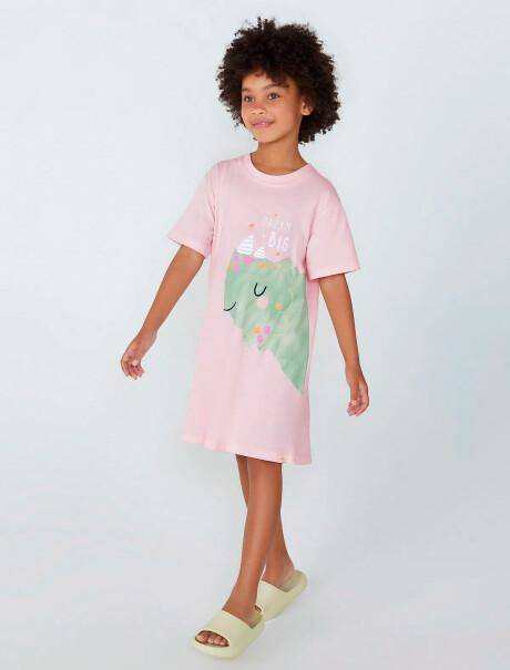CAMISÓN DE NIÑA DE ALGODÓN ESTAMPADO ROSADO
