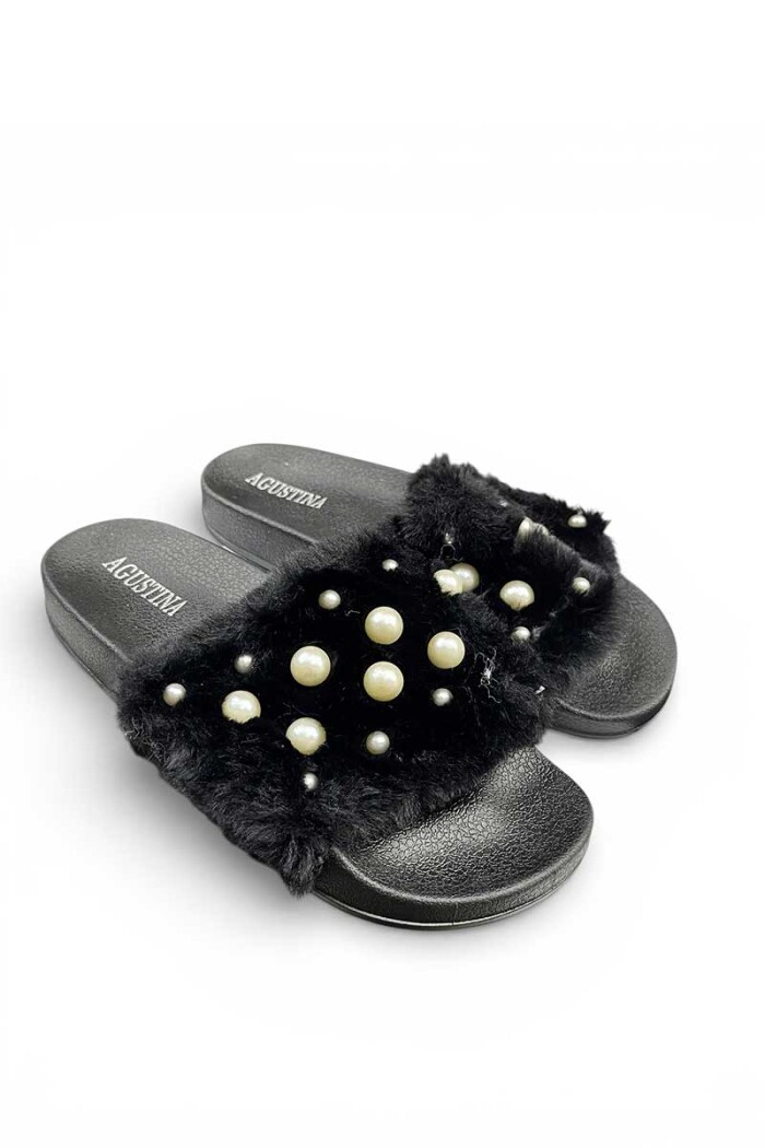 SANDALIA FAJA PELUDITA PERLAS KIDS Negro