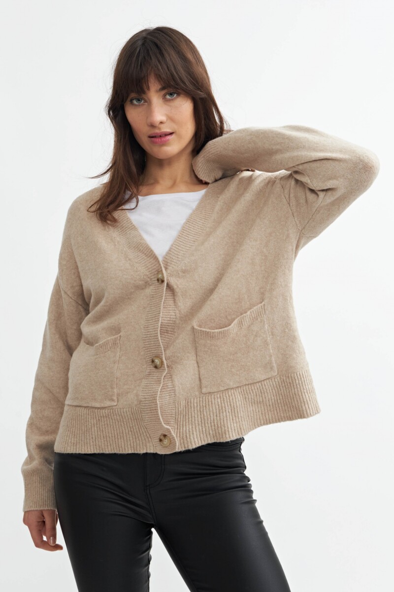 Cardigan con bolsillos - Beige 