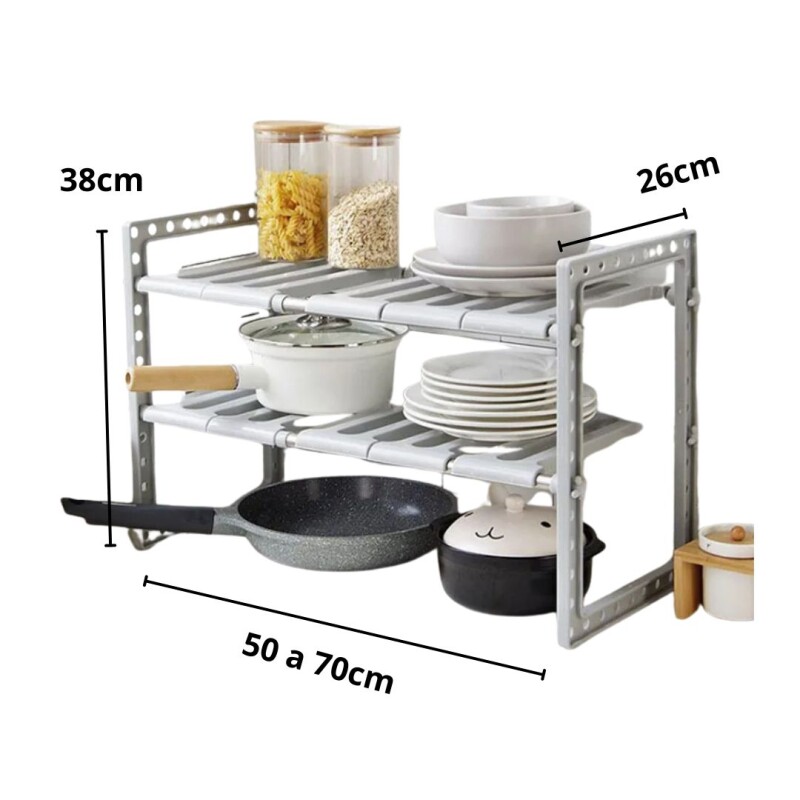 Estante Organizador Cocina 2 Niveles Ajustable Expendible Gris claro Estante Organizador Cocina 2 Niveles Ajustable Expendible Gris claro