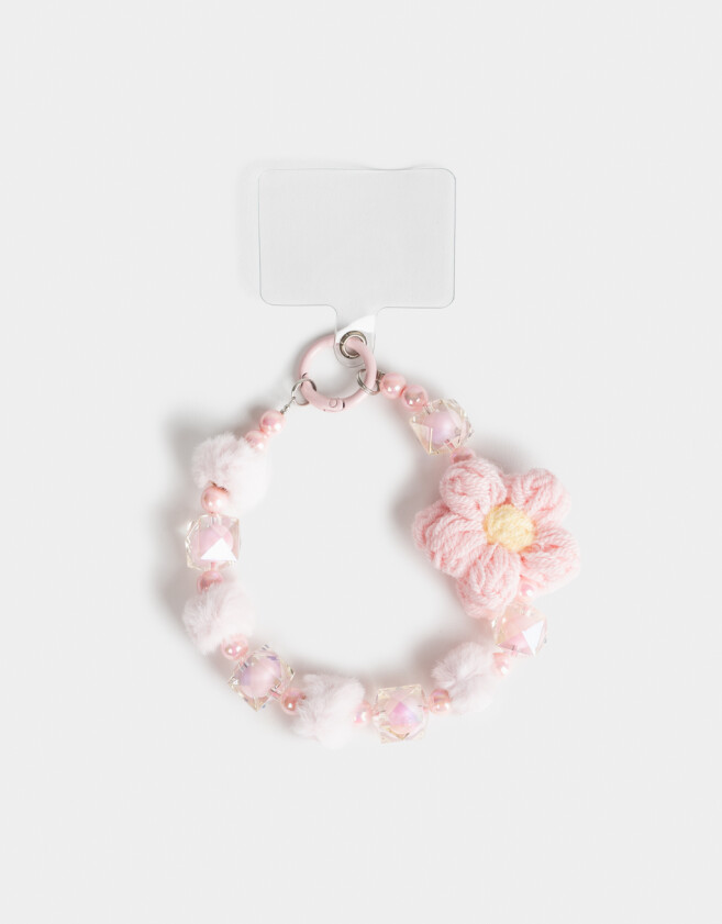 Accesorios De Celular Varios Accesorios Celular Strap De Mostacillas Con Charm De Crochet - Rosa Claro