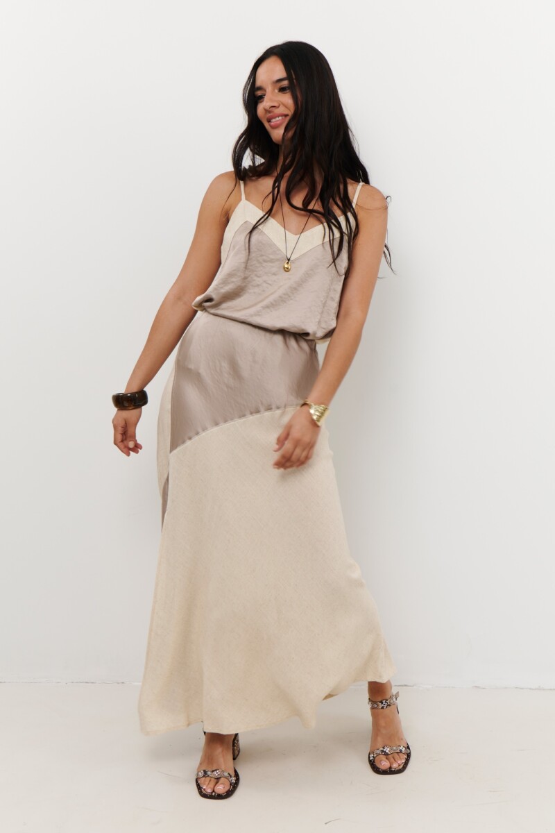 FALDA LINO SATEN BEIGE