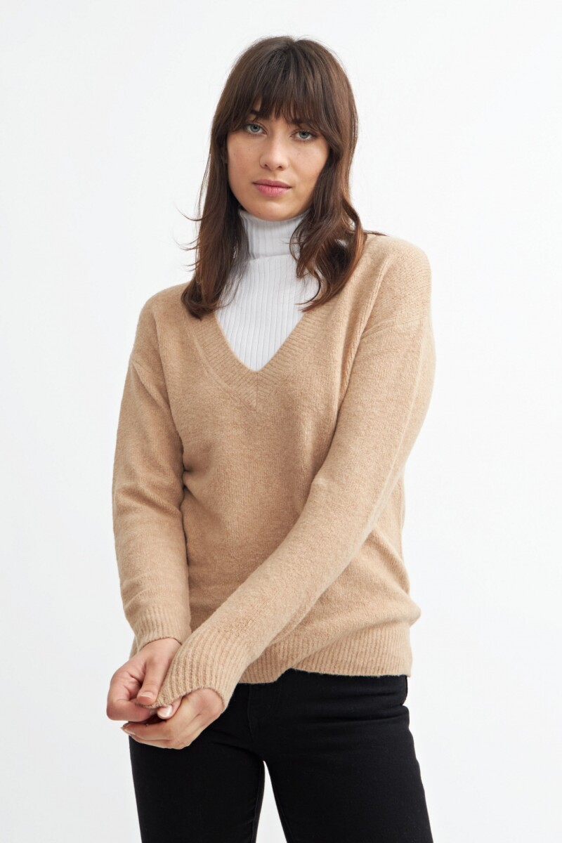 Sweater escote en V BEIGE