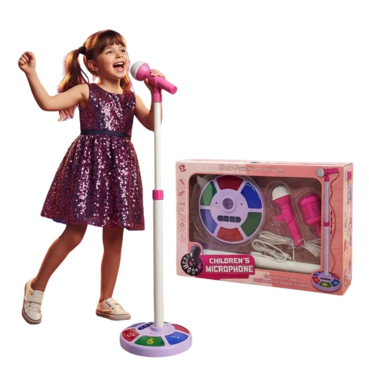 Microfono De Juguete Con Soporte, Luz Y Sonidos - ROSA 
