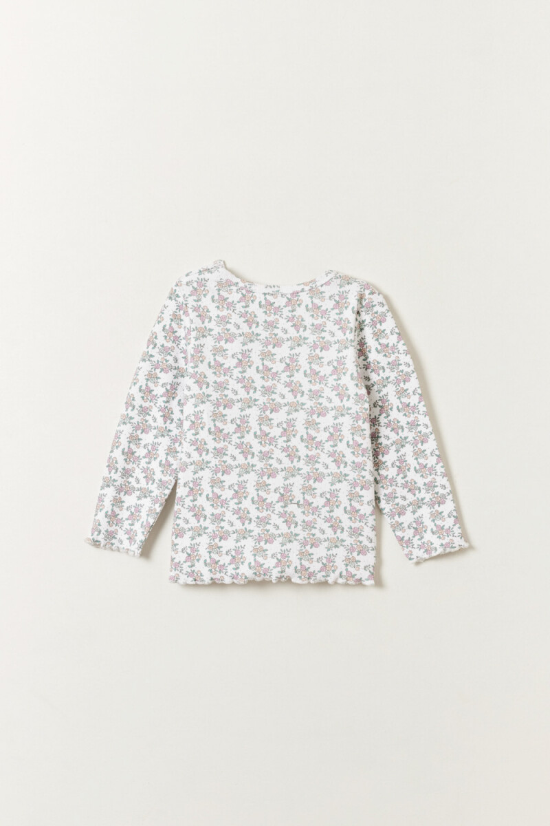 Remera rib Estampa Flores Crudo