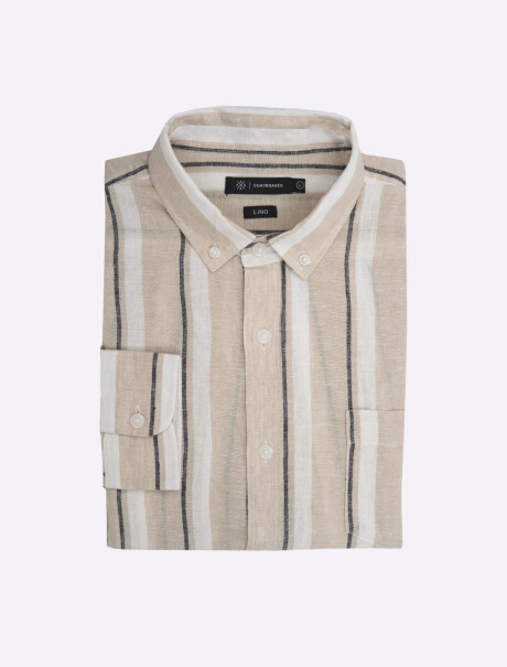 camisa lino rayas beige