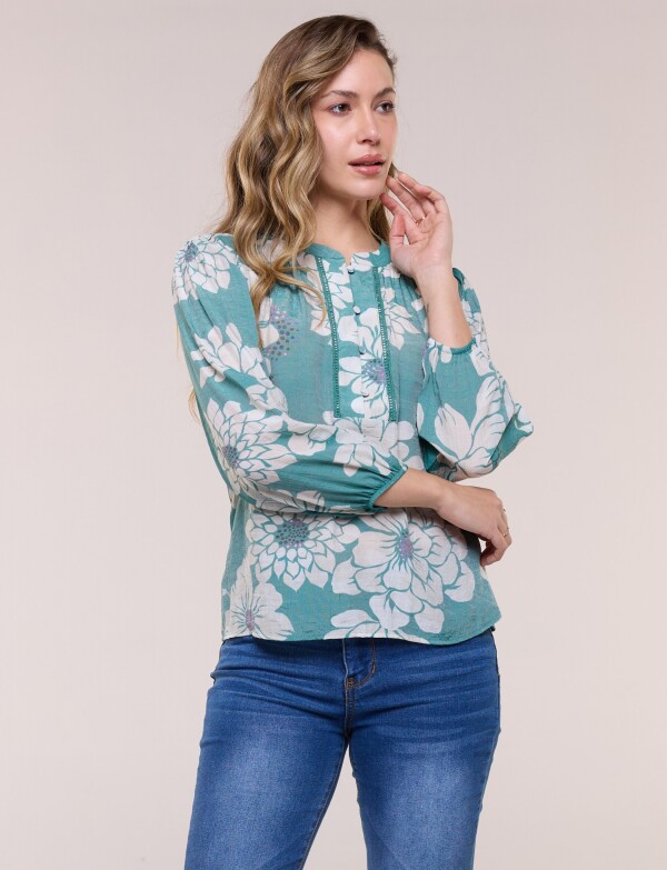 Blusa Gasa Flores VERDE/MULTI