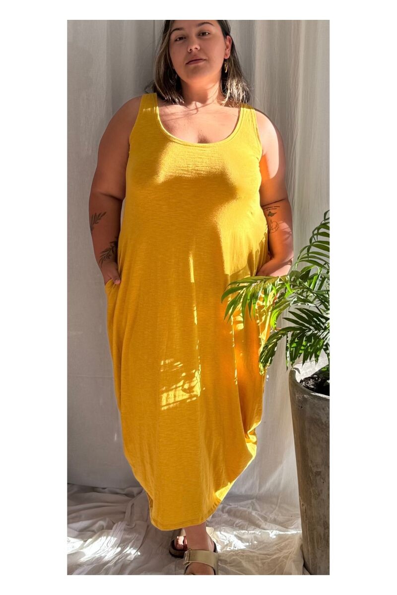 Vestido Largo Balón - Mostaza 