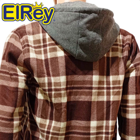 Campera Camisa Leñadora Cangurito Capucha Botones Marron