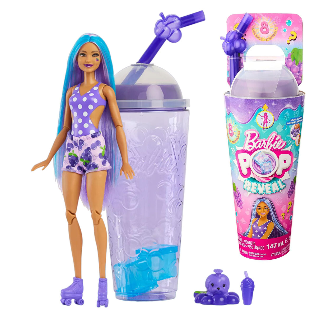 Muñeca Barbie Pop Reveal + Vaso Con Accesorios - Violeta 