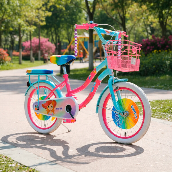 Bicicleta Rodado 16 Multicolor Canasto y silla trasera Rosa