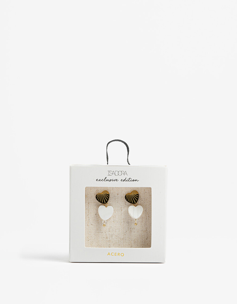 Aros Colgantes Cortos Piedras Aros Cortos De Acero Con Nácar - Dorado