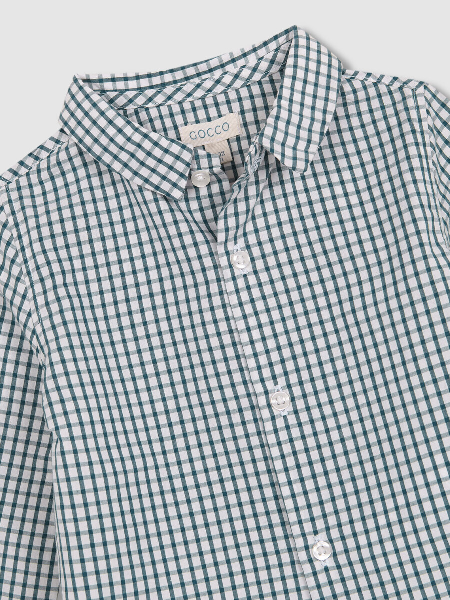 Camisa Minicuadros Cuello Camisero Blanco Roto