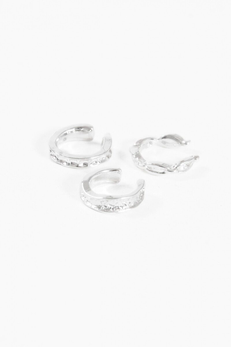 Set de 3 earcuff texturado plateado