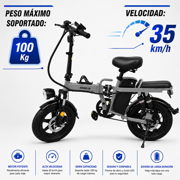 Bicicleta Eléctrica Sg04 Pl 16" 500w 100kg 35kmh GRIS