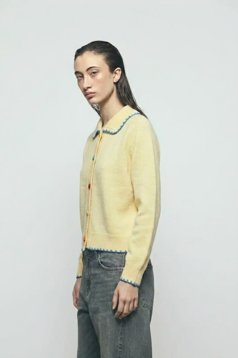 Cardigan con detalle de pespuntes crudo