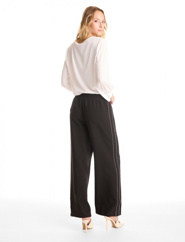 Pantalon Wide Leg Con Franjas Deportivas NEGRO