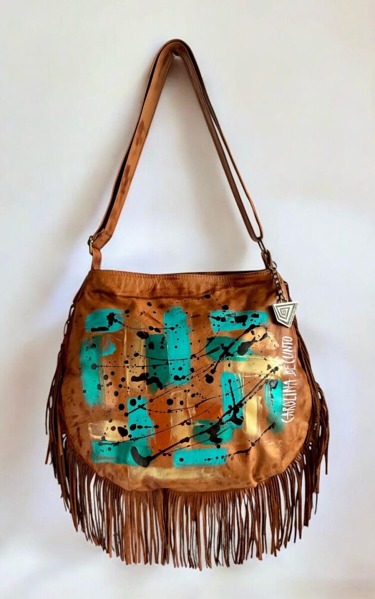 Cartera ODINA Línea Ottenta Con Flecos - Terra Con Arte Turquesa 