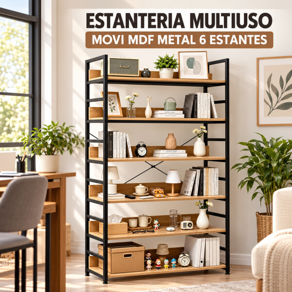 Estantería Multiuso Movi Mdf Y Metal 6 Estantes Esh0046 ESTANTERIA MOVI MADERA HIERRO ESH0046