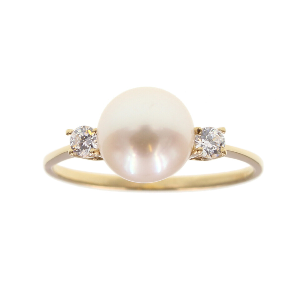 Anillo en oro amarillo 18k con circonias y perla de cultivo N9355 
