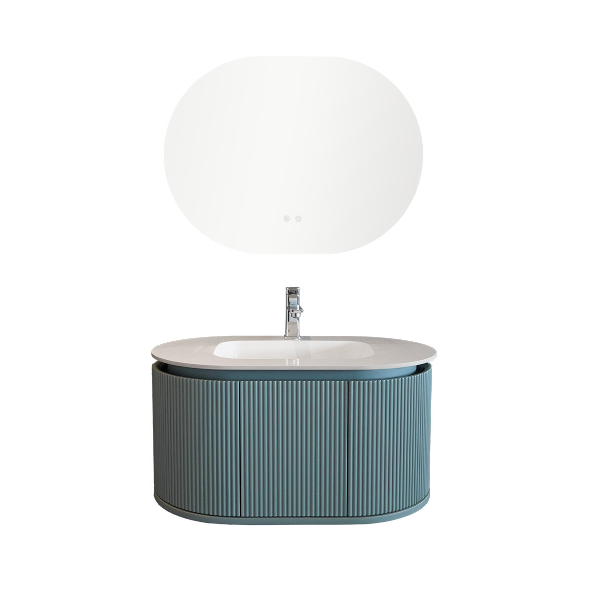 Conjunto De Baño Habitare Modelo Lt6004-80 / Mueble Pvc+ Bacha + Espejo Circular C/ Luz Led - 80 Cm 