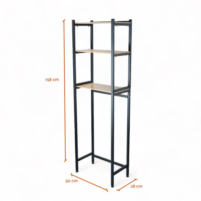 Mueble Hierro y Madera Organizador Rack baño sobre inodoro Negro