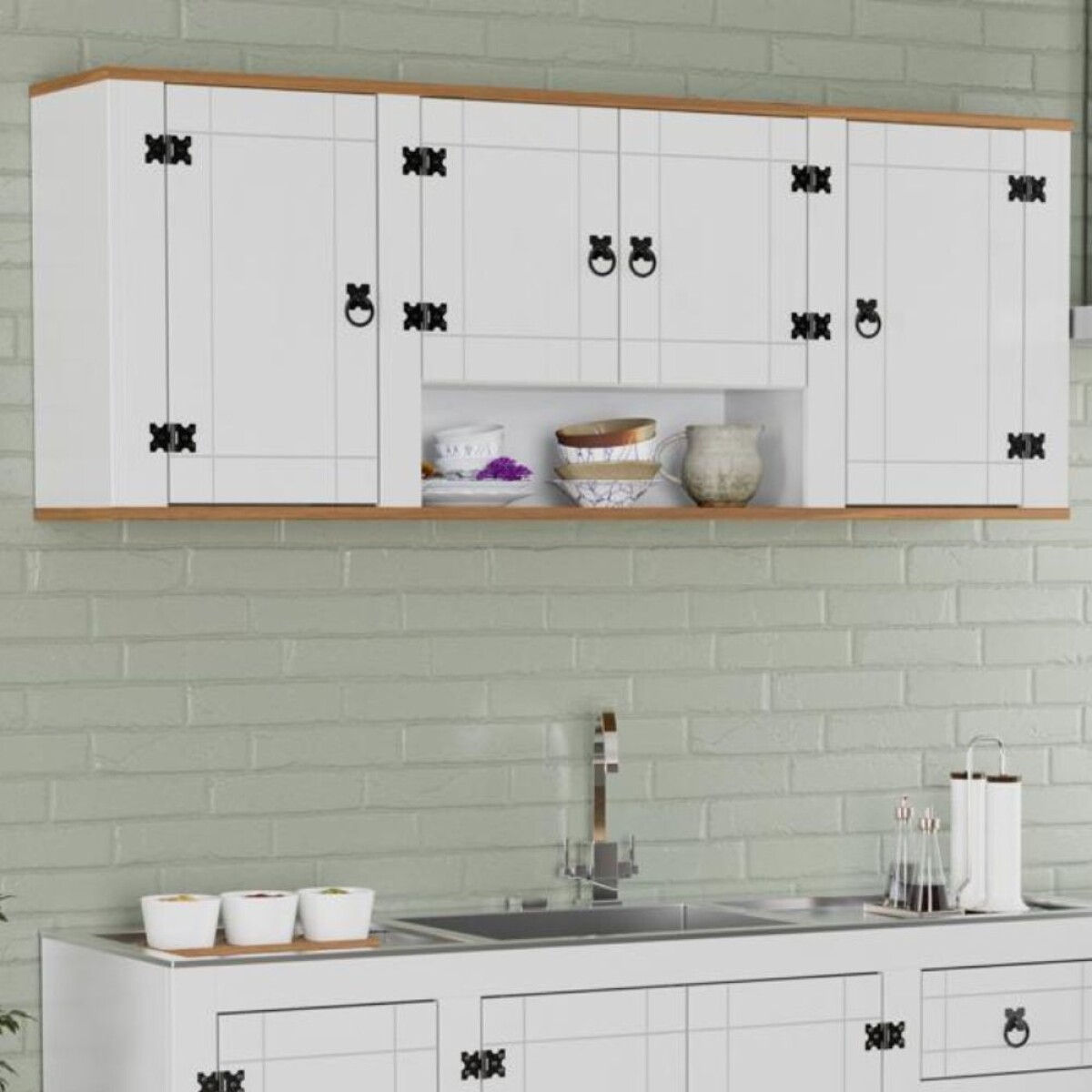 Aéreo 4 Puertas Linea Naturale - Blanco/Roble 