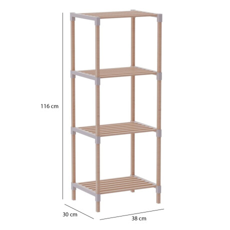 Estantería Organizadora Rack 4 Niveles 116x38x30Cm Madera PP Natural