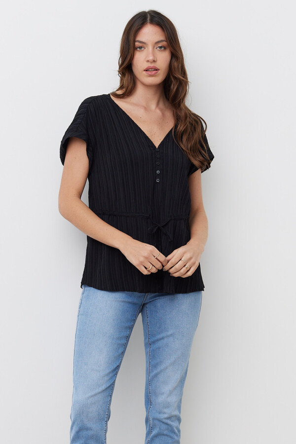 Blusa Algodon Escote V NEGRO