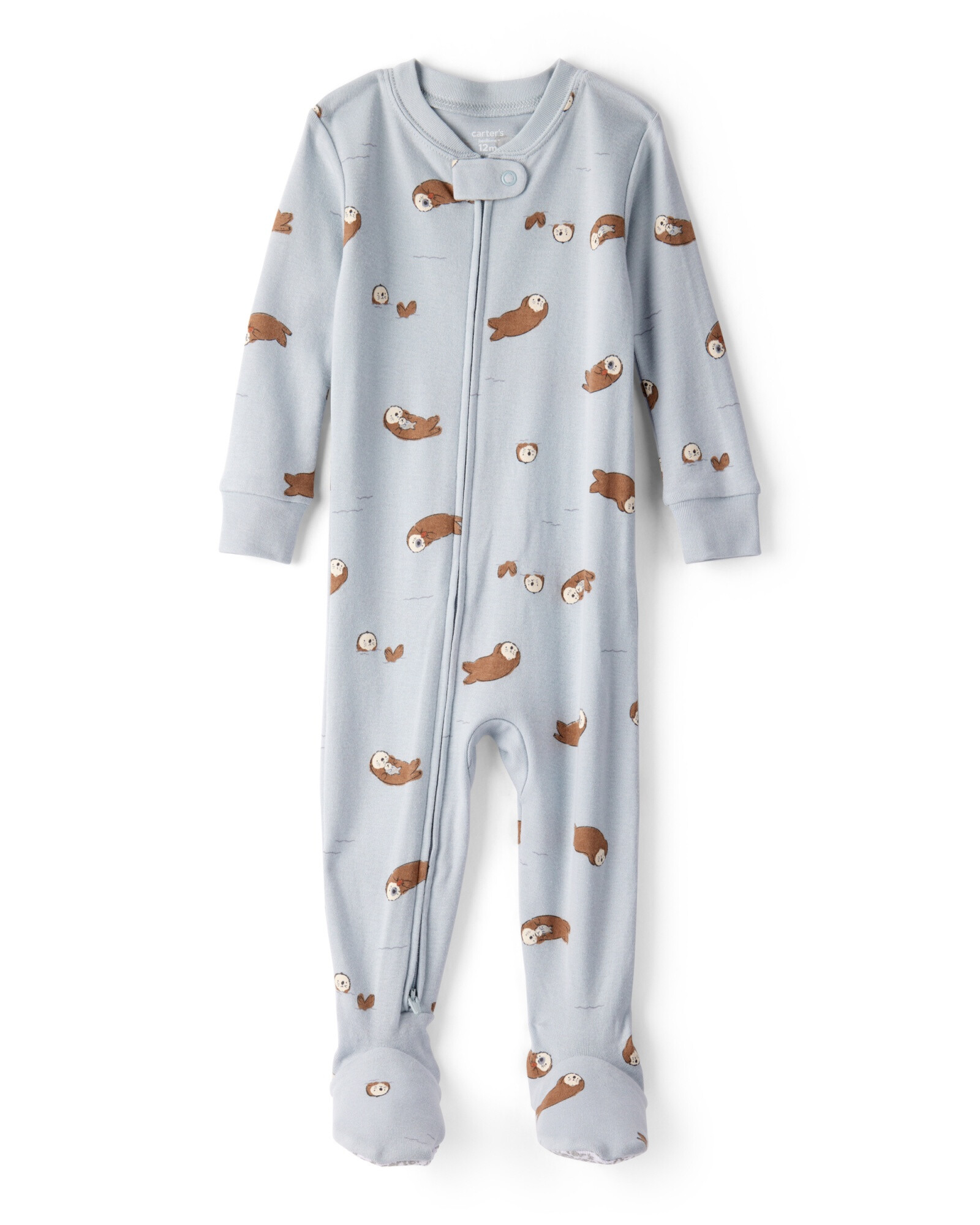Pijama una pieza de algodón, con pie, gris, diseño nutrias Sin color