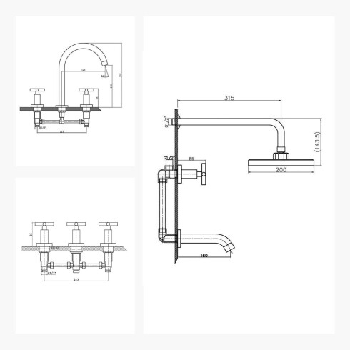 Juego Completo De Griferia Bimando,Incluye Lavatorio,Bidet Y Ducha Embutida Linea Viterno Aqualia 000