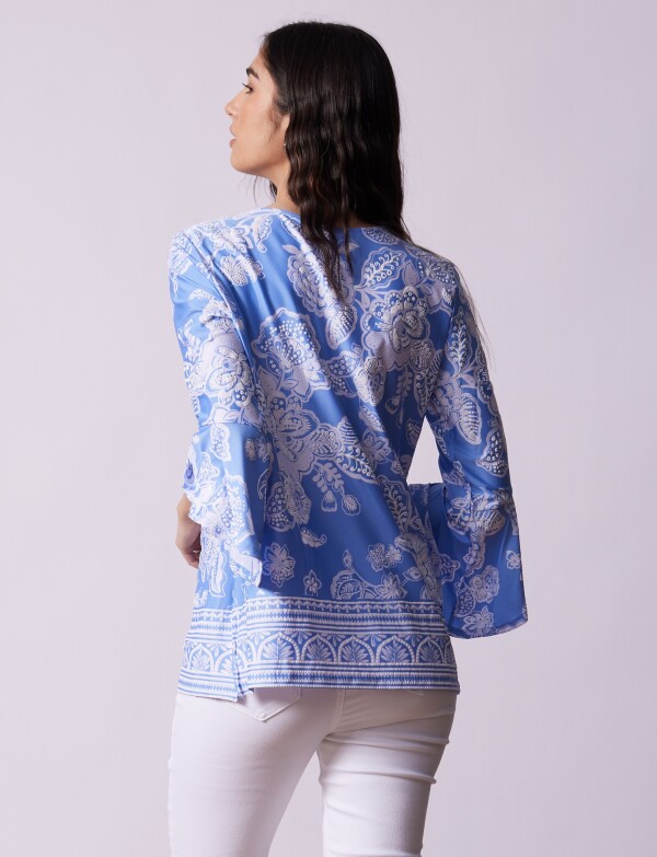 Blusa Flores CELESTE OSCURO