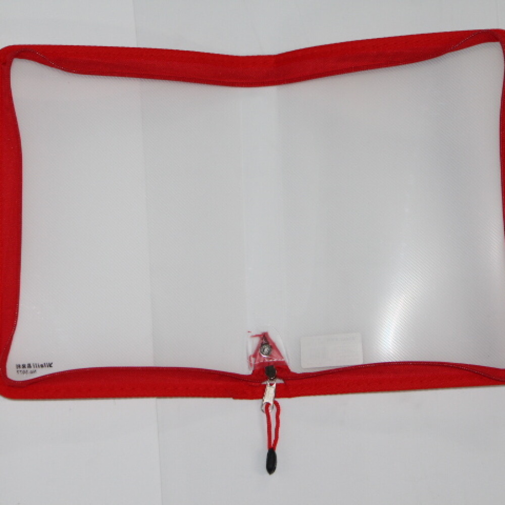 SOBRE YIL CON CIERRE DE COLOR B5 5977 TAPA TRANSPARENTE COLOR ROJO