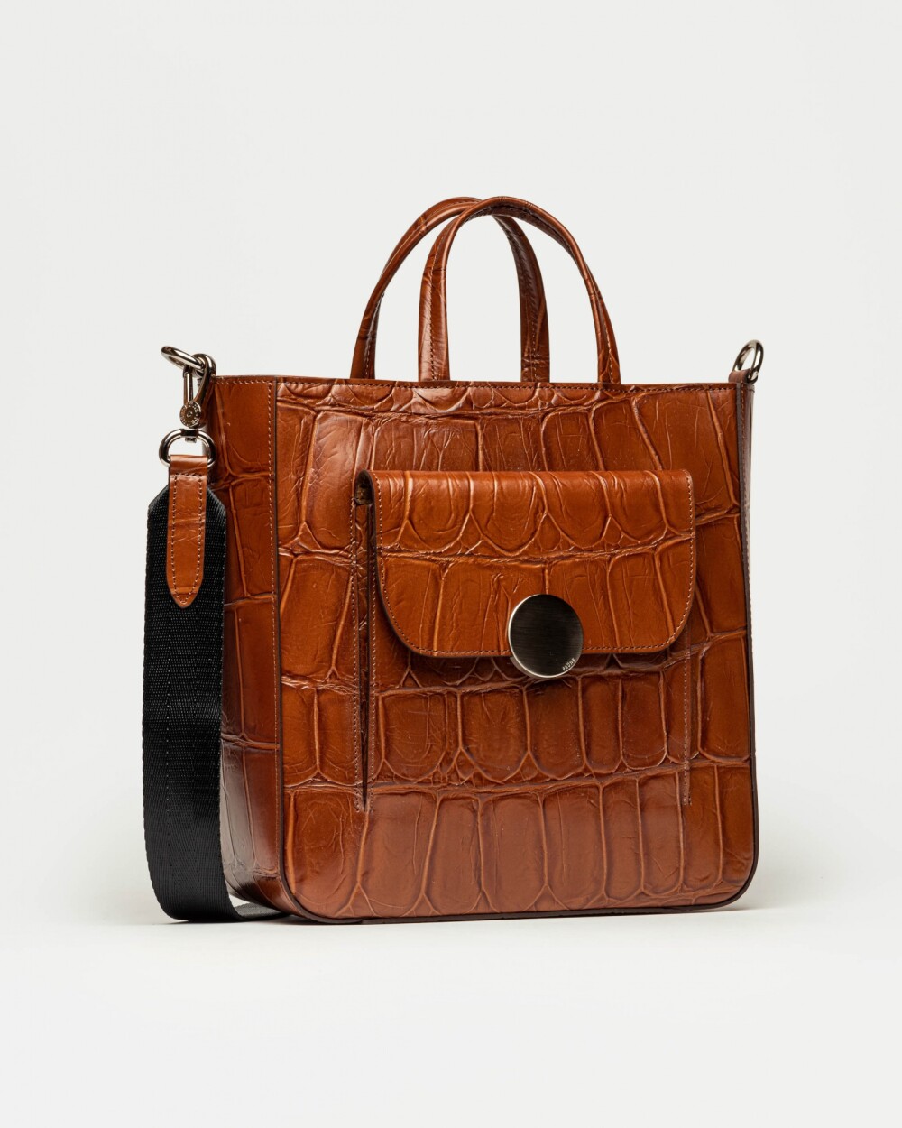 Shopper The Circle en cuero grabado big croco Cuoio