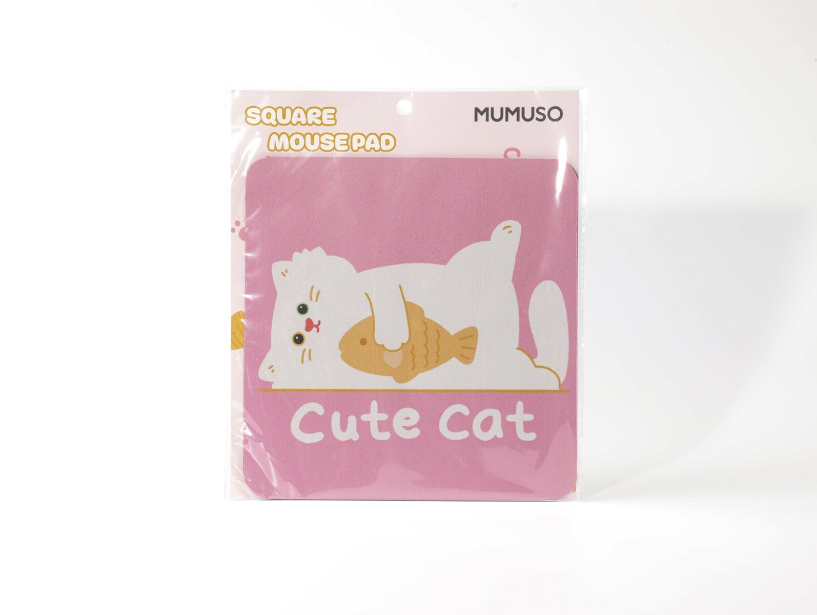 ALFOMBRILLA PARA MOUSE CON DISEÑO DE GATO ADORABLE – BLANCA CUADRADA 