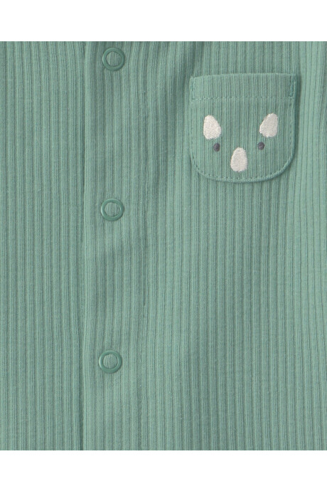 Set tres piezas de algodón, pantalón, body saco, verde y crema, diseño dinos Sin color
