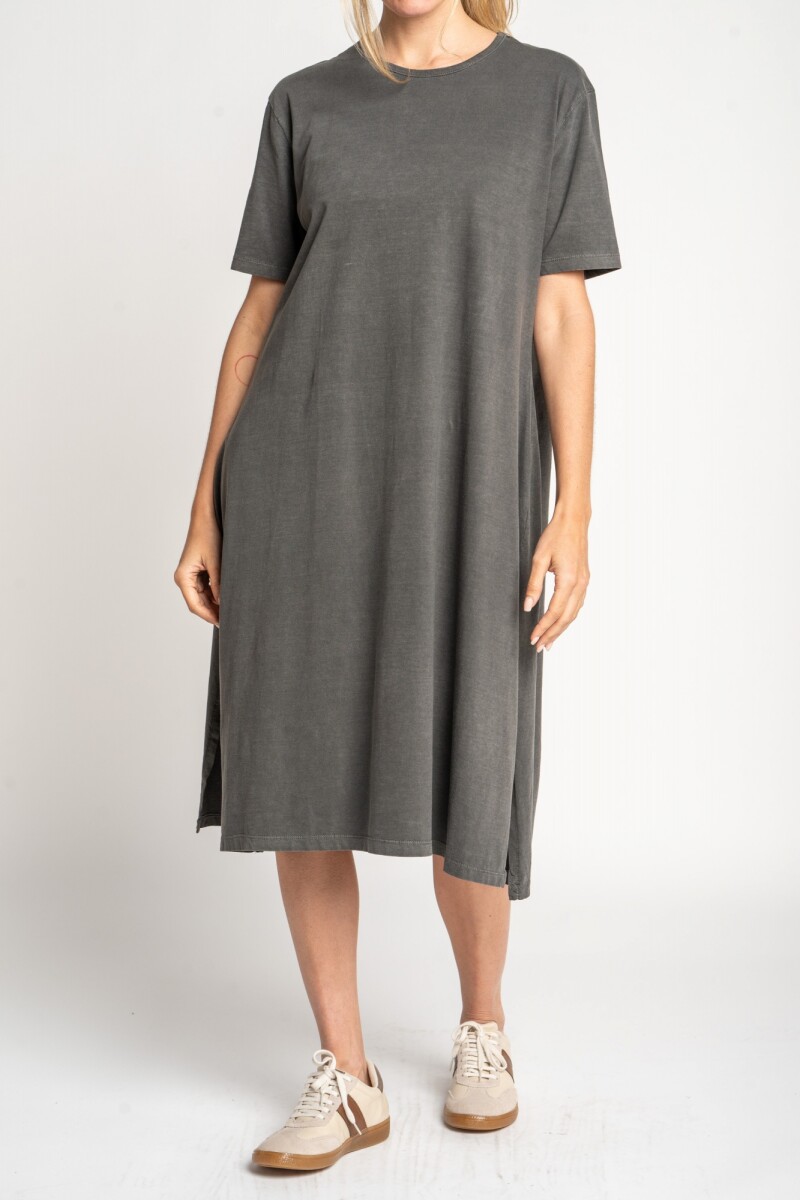 Vestido Algodón Midi Gris Oscuro