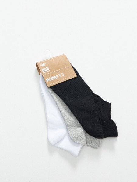 Pack x3 media fitness Gris Blanco Y Negro
