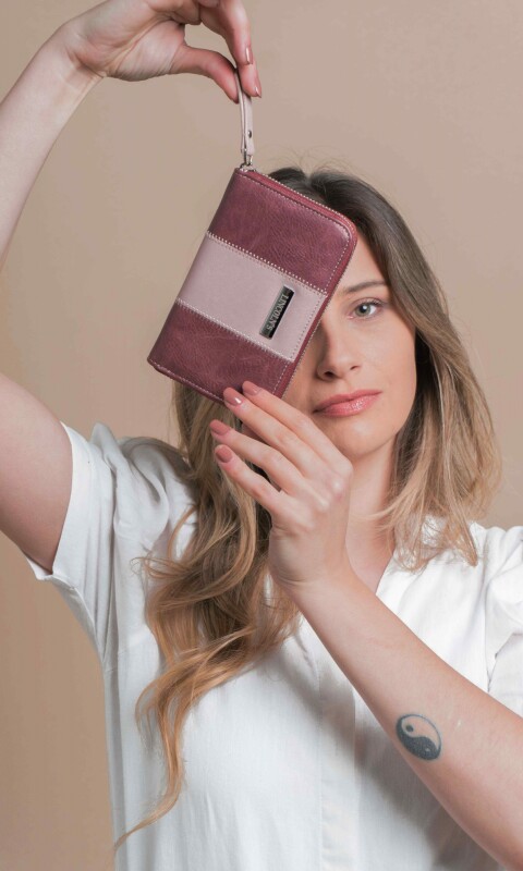 BILLETERA DEDALERA BERENJENA Y ROSA
