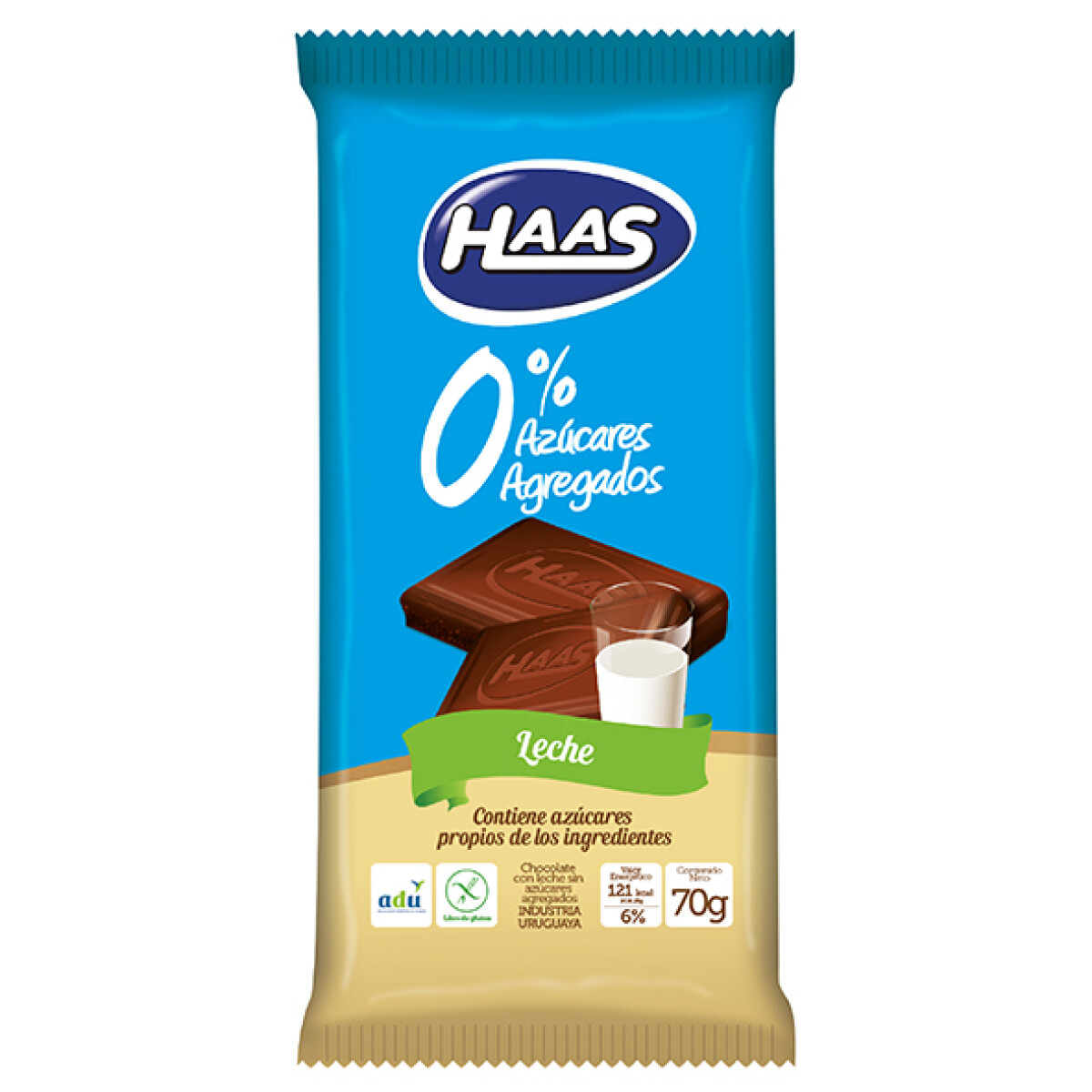 Tableta de Chocolate HAAS Leche 0% Azúcares Agregados 70 GR 